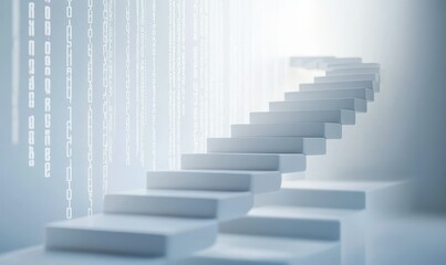 Obraz premium Digital Progression: Minimalist Binary Code Staircase Ascending Towards Technological Advancement