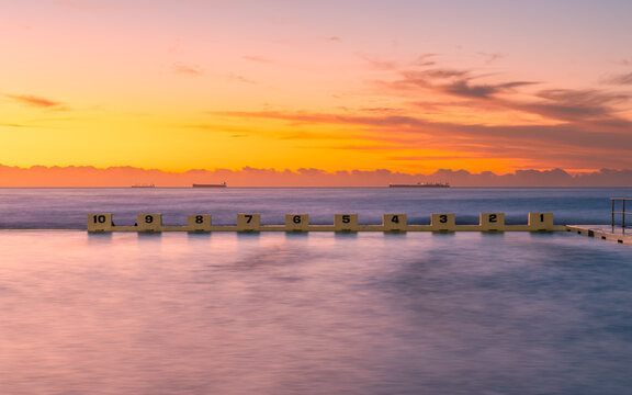 Swimming lane block at Merewether Ocean Baths at sunrise time.