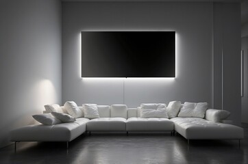 Modern living room with sleek white furniture