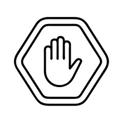 Obraz premium Stop Hand Symbol Vector Hexagon Warning Sign for Safety and Prohibition Graphics