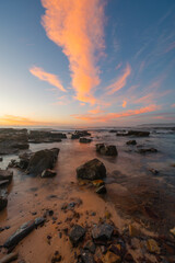 Beautiful dawn view at the rocky coast.