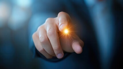 Illuminated finger pointing towards an inspiring potential strategic vision and determination to embrace a path of progress innovation and future success