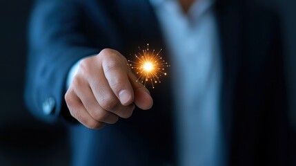 Igniting the Spark of Possibility A hand holding a bright fiery spark symbolizes the energy innovation and determination needed to drive progress overcome challenges and unlock new opportunities
