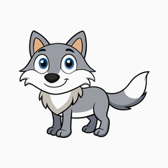Obraz premium Cute wolf in cartoon flat style, Cute gray kind wolf. Children's illustration on white background