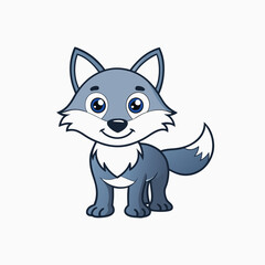 Obraz premium Forest animal Cartoon Fox in Nature, Cute gray kind wolf. Children's illustration on white background