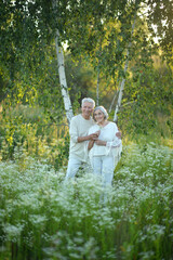 Loving mature couple in the park in summer