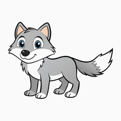 Obraz premium Cute wolf in cartoon flat style, Cute gray kind wolf. Children's illustration on white background
