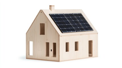 Wooden Toy House with Solar Panels for Eco-Friendly Playtime