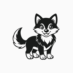 Obraz premium Black silhouette cute baby little wolf cartoon on white background