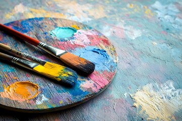 Obraz premium Colorful Artist's Palette and Brushes