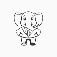Fototapeta premium Elephant icon or modern line symbol. Black and white Pixel Perfect minimalistic symbol isolated white background.