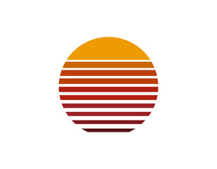 A vibrant retro sun circle, embodying the nostalgic style of the eighties and nineties with its geometric design and bright colors.