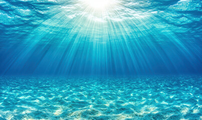 Breathtaking Underwater Scene: Sunlight Pierces Through Crystal Clear Ocean Water on a Serene Day