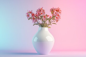 White ceramic vase with minimalistic design on a pastel-toned surface