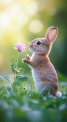 Fototapeta premium Adorable Bunny with Flower