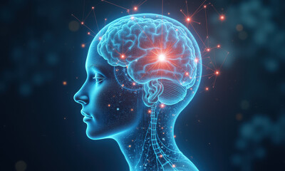Obraz premium Glowing Human Brain, Neural Network, AI - AI and Machine Learning