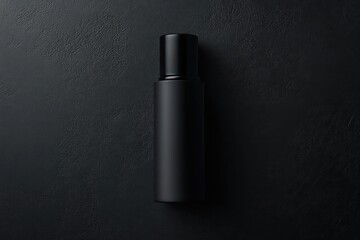 Black bottle on dark surface, product mockup, marketing