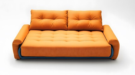 Fototapeta premium Orange Sofa: An inviting orange sofa, a perfect blend of comfort and style. Featuring a modern design that seamlessly combines functionality with aesthetic appeal.