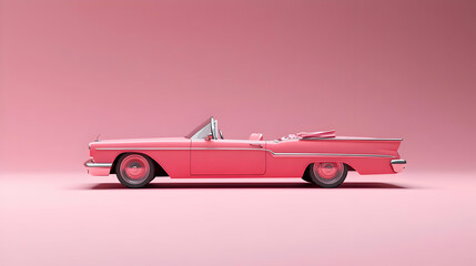 Pink Classic Convertible Car Isolated In Studio Environment with Metallic Details and Smooth Texture
