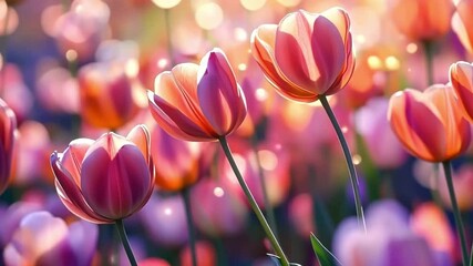 This enchanting image showcases colorful tulips blooming softly in a dreamy garden. Perfect for floral designs, nature themes, and calming visuals. A true celebration of spring. AI