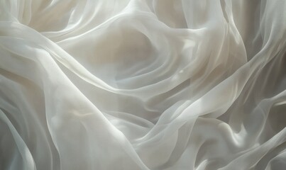 Obraz premium Luxurious flowing white silk fabric with subtle ripples, illuminated by diffused ambient light creating a smooth and elegant texture