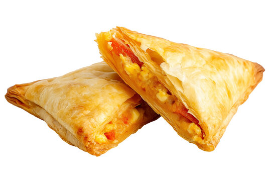 Tunisian brik fried pastry with egg and tuna isolated on transparent white background