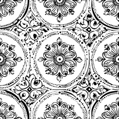 Black and white floral pattern design for background or textile use