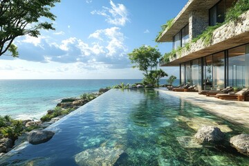 Fototapeta premium Oceanfront villa infinity pool serene escape