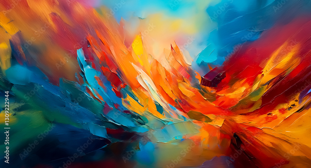 Aufkleber abstract vibrant painting featuring dynamic brushstrokes and a vivid color palette with a sense of m