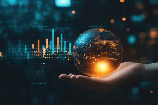 Global Business Analytics Data Visualization Illuminated Earth in Hand