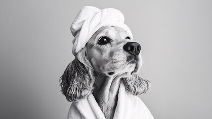 Dog in Spa Robe and Towel Turban