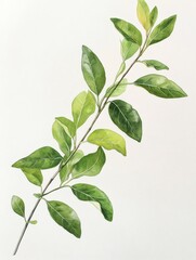 Watercolor painting of green leaves on branch showing fresh growth