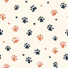 Minimalist seamless pattern with tiny neutral colored paw prints on a light background