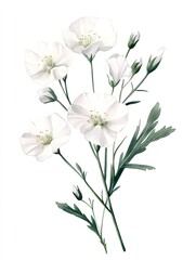Obraz premium White flowers blooming, a delicate botanical watercolor painting