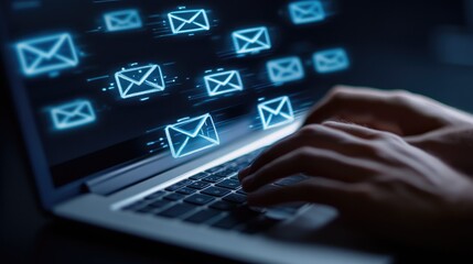 Digital Communication, Email Overload on Laptop