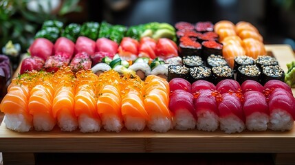 Colorful sushi platter displaying variety of japanese cuisine