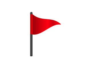 A bright red flag is attached to a pole. the flag is slightly waving, indicating a gentle breeze.