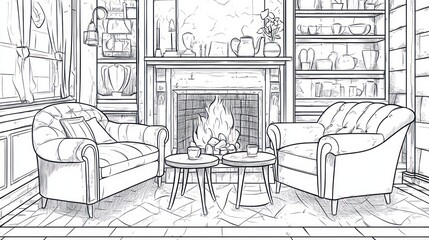 Cozy vintage drawing-room interior with fireplace