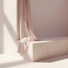 Draped Fabric on Minimalist White Platform