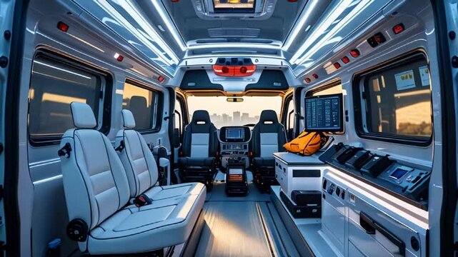 interior of a modern ambulance, transportation service

