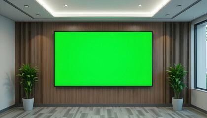 Modern Room with Green Screen Display for Virtual Backgrounds