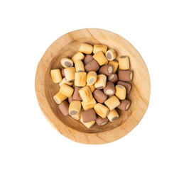 Filled dog biscuits, crackers isolated, soft crunchy pet treats pile, flavored small canine cookie