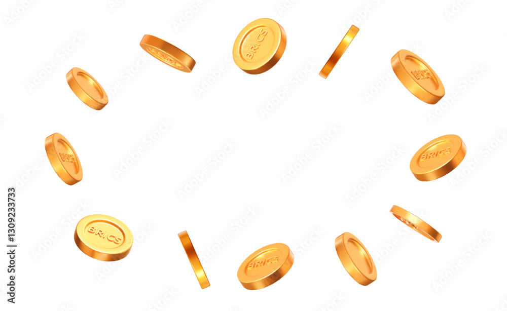 Wall mural 3d flying golden brics coins with different angles. stock vector illustration on isolated background