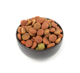 Dry pet food, dog color kibble pile, puppy meat and vegetable pellets, canine protein granules