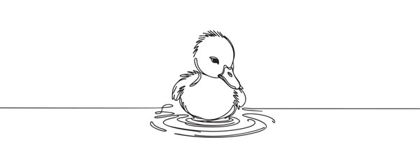 One line drawing cute duckling, minimalist style. vector illustration.