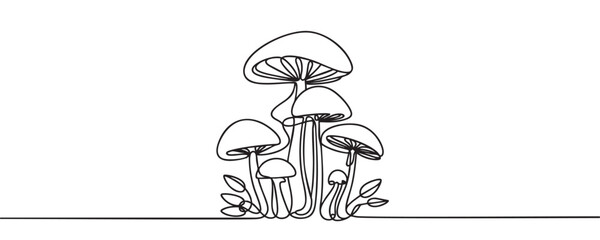 Continuous one line drawing of mushroom. Vector illustration