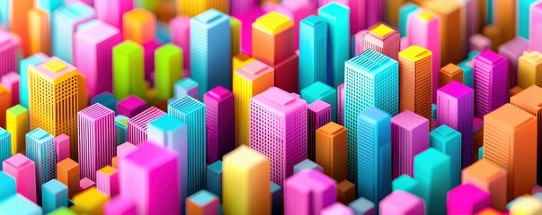 Obraz premium Vibrant Colorful Cityscape Abstract 3D Render of Modern Buildings