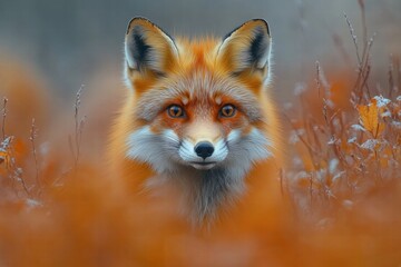 Obraz premium Fox gazing into the distance with warm autumn tones