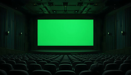 Empty Movie Theater with Green Screen Ready for Content Creation