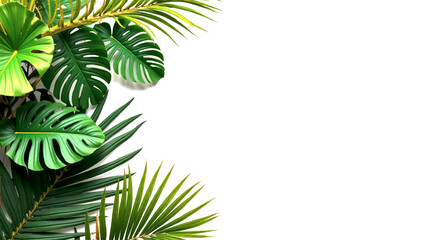 Green plant leaves with fresh tones, arranged on a white background for advertising, stock photo